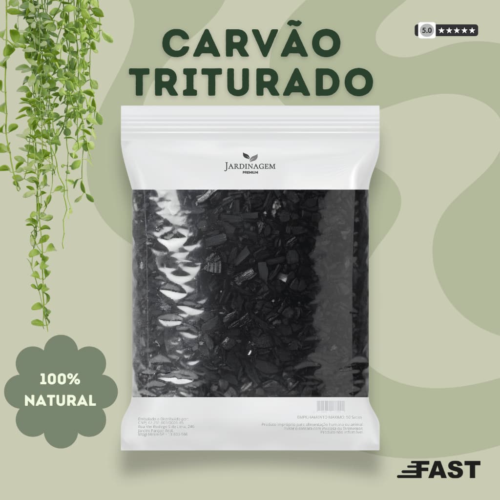 Carvão Vegetal Triturado 5Kg para Substrato, Orquídeas, Drenagem, Filtragem e Jardinagem Orgânica