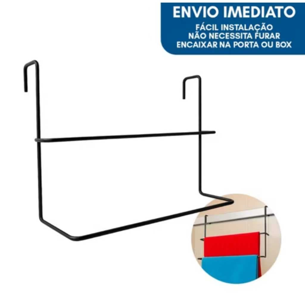 Porta Toalha Banheiro Preto Inox Suporte Toalheiro Box Sem Furo