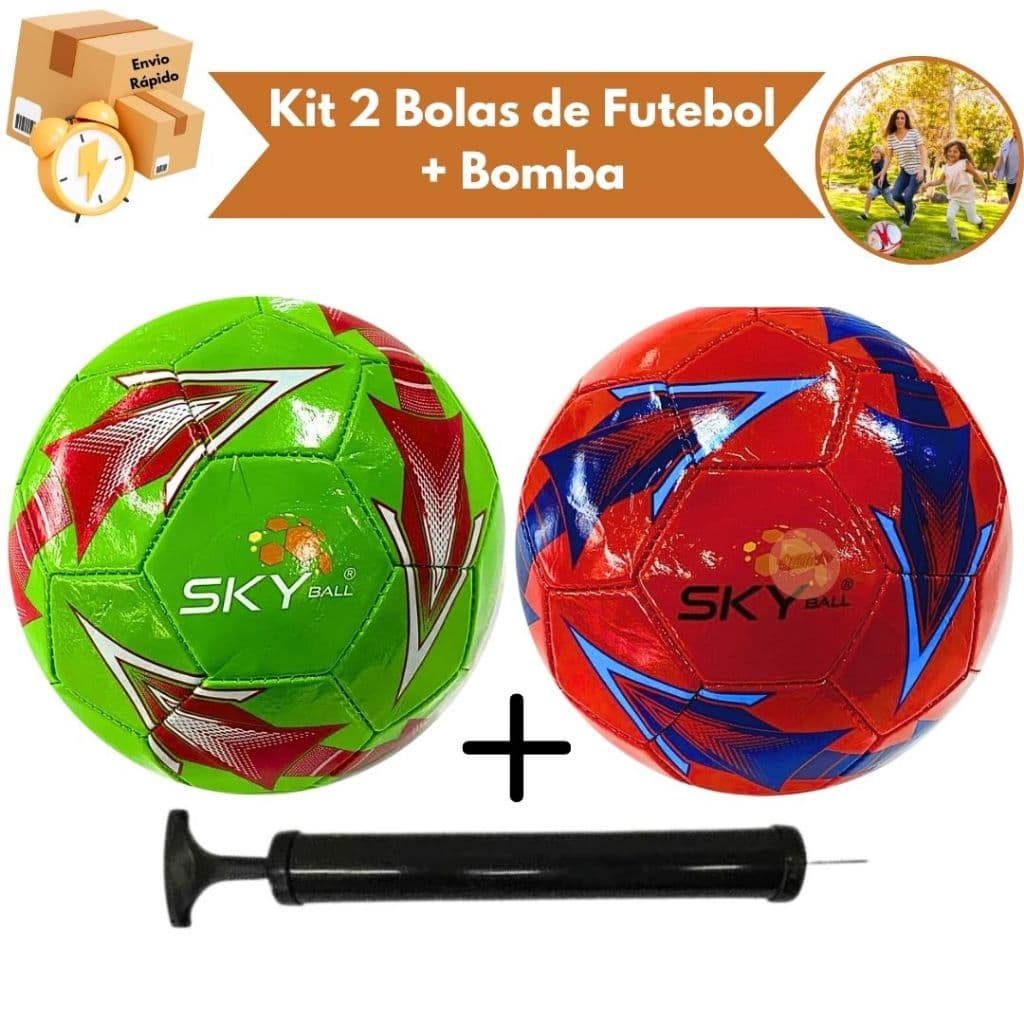 Kit 2 Bolas De Futebol + Bomba De Ar Portátil para Campo Crianças