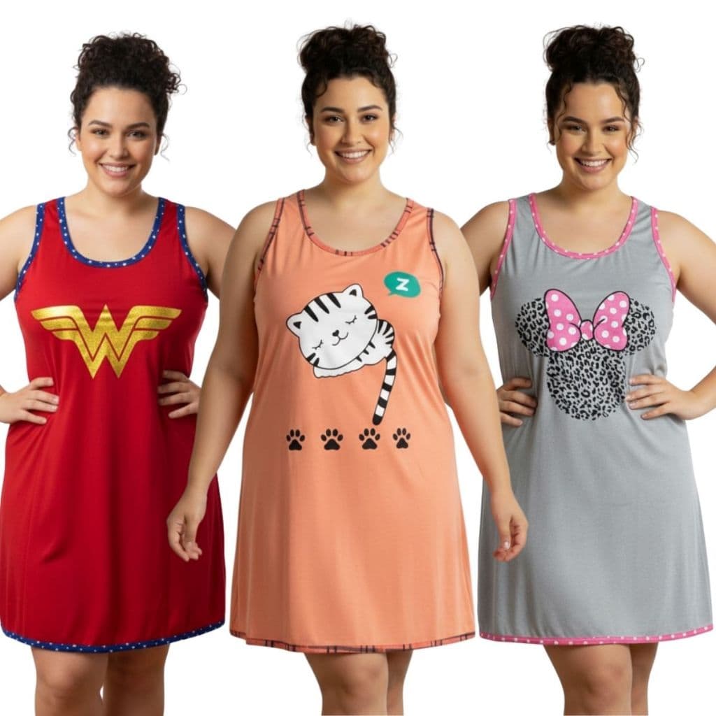 Camisola Regata Plus Size Personagem / Roupa de Dormir Plus Size / Camisão Plus Size