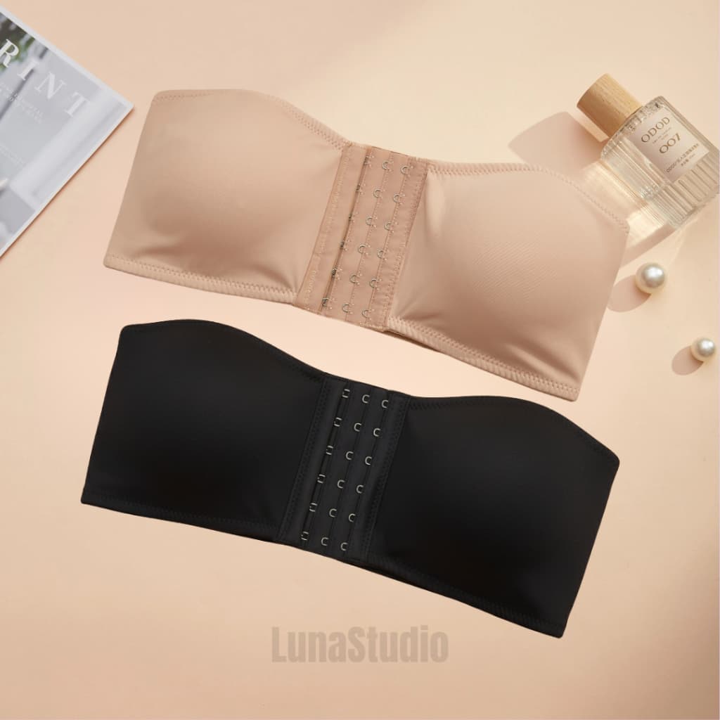 Kit 2 Sutiã Tomara que Caia Fecho Frontal Três Níveis Top Sem Alça Reforçado Bojo Removível Preto Bege Branco