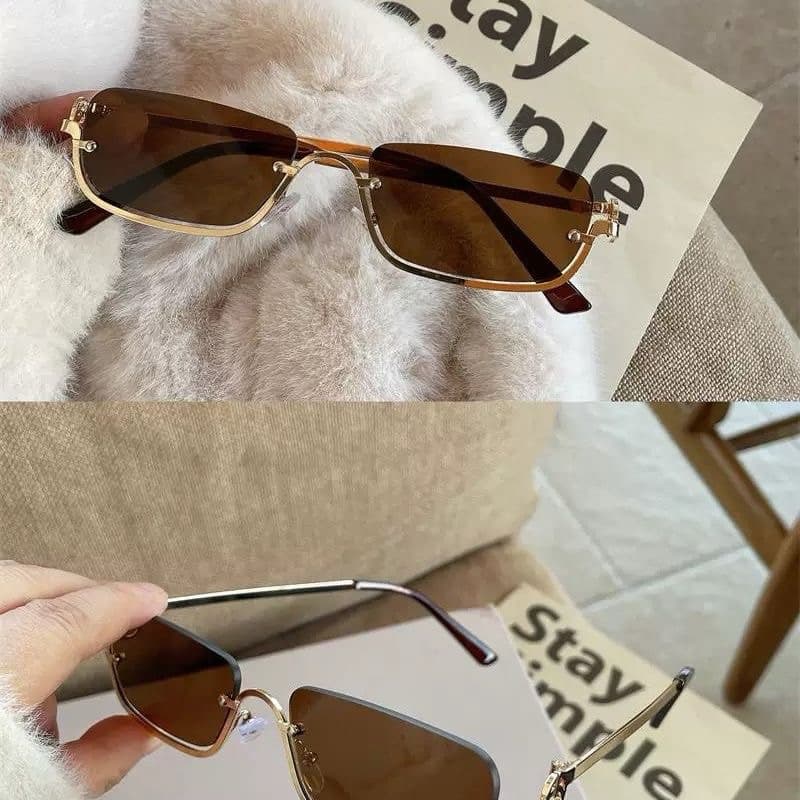 Óculos de sol retangulares com armação estreita e armação inferior de metal europeu e americano para homens e mulheres