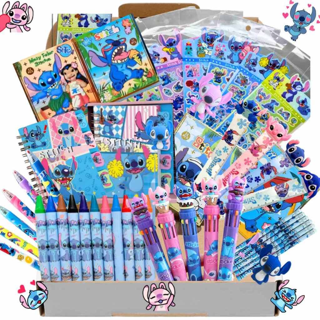 Kit Papelaria Stitch Angel Lilo Kawaii Fofa Presente Sortido Infantil Régua Caneta Multicor Caderno Adesivo Borracha