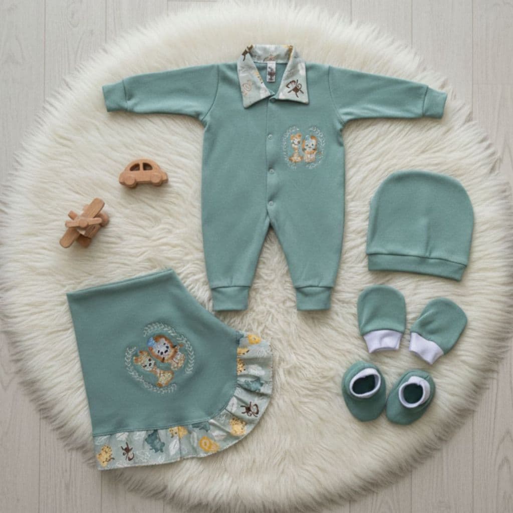 Saída Maternidade RN I Menino Verde Kit Completo 5 peças Roupinha para bebê