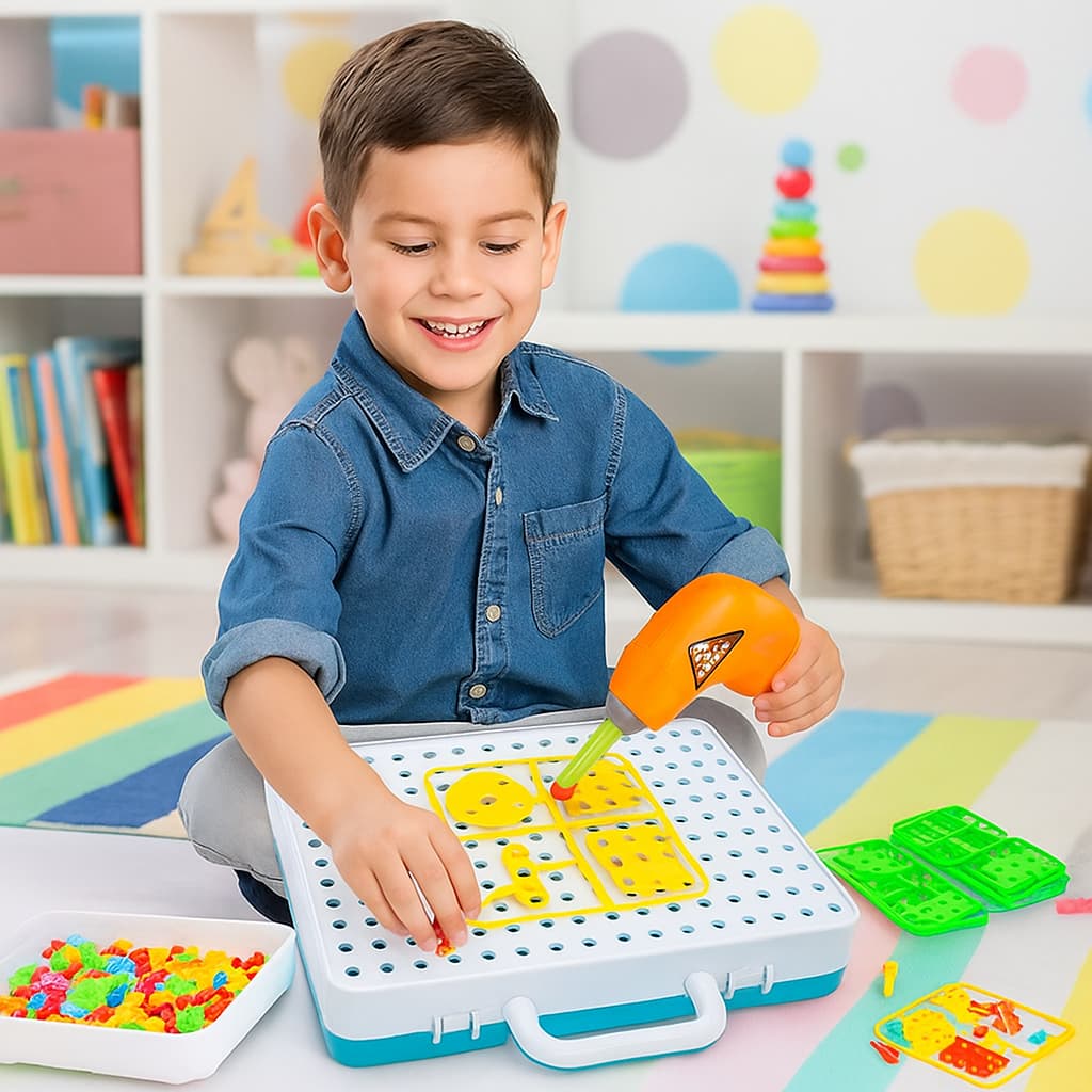 Parafusadeira Elétrica Kit ferramenta Infantil Criativo 106 Peças Coloridas Brinquedo Educativo