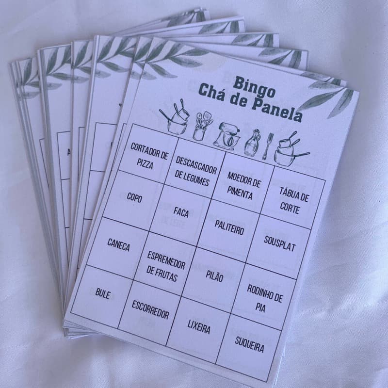 Bingo personalizado Chá de Cozinha / Chá de Casa Nova com 52/80/100/120 cartelas avulsas - lembrancinha chá de panela