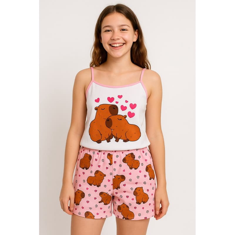 Pijama feminino juvenil adolescente jovem de menina verão alcinha baby doll