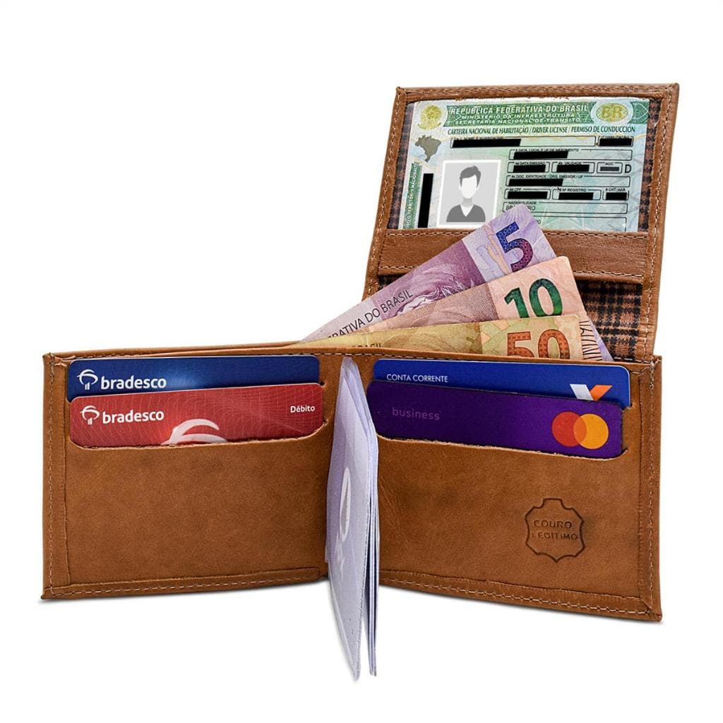 CARTEIRA MASCULINA EM COURO SLIM COM PLASTICO  PORTA CARTOES