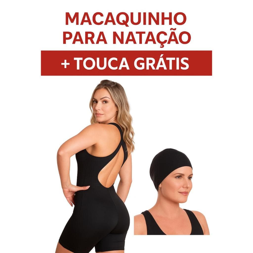 Kit Maiô Macaquinho de Natação e Hidroginástica + Touca Suplex Preto  | Envio Rápido Atacado