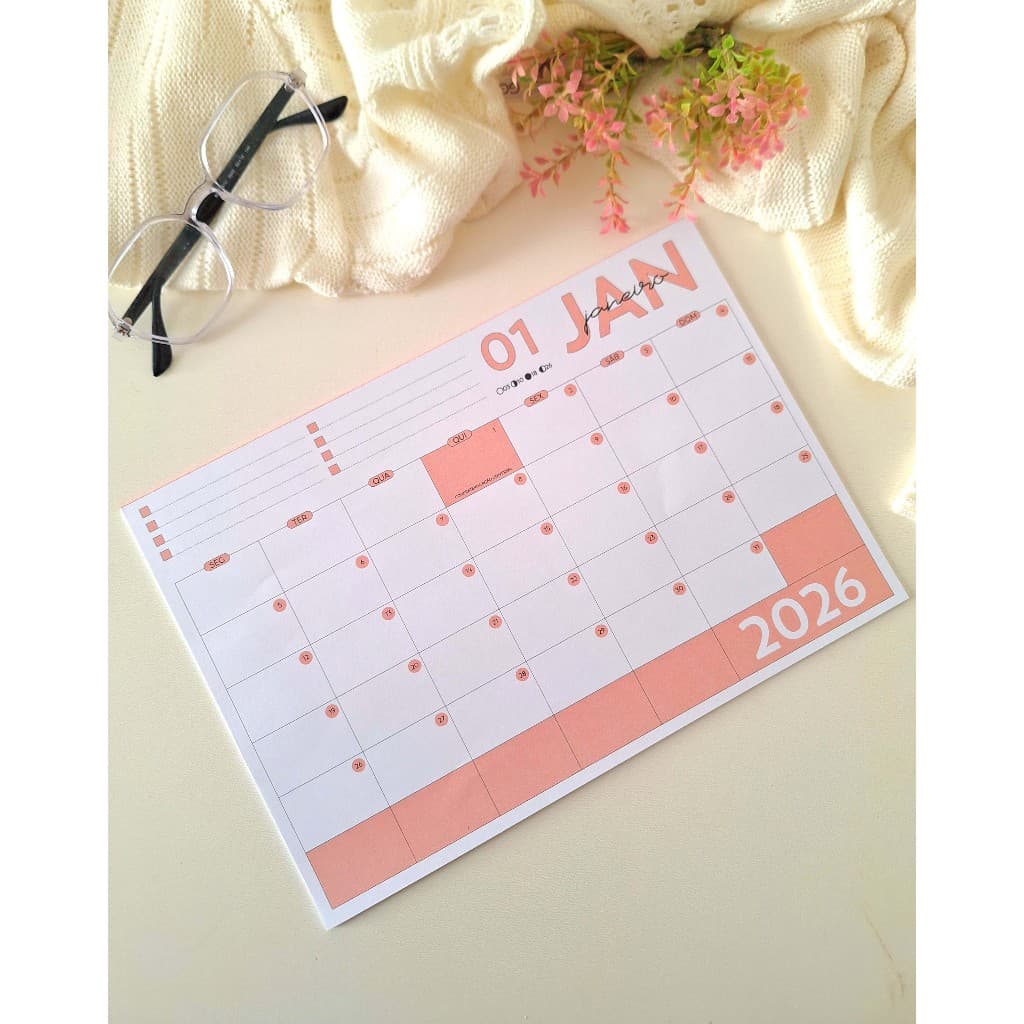 Planner Mensal Blocado Magnético Calendário de geladeira 2026