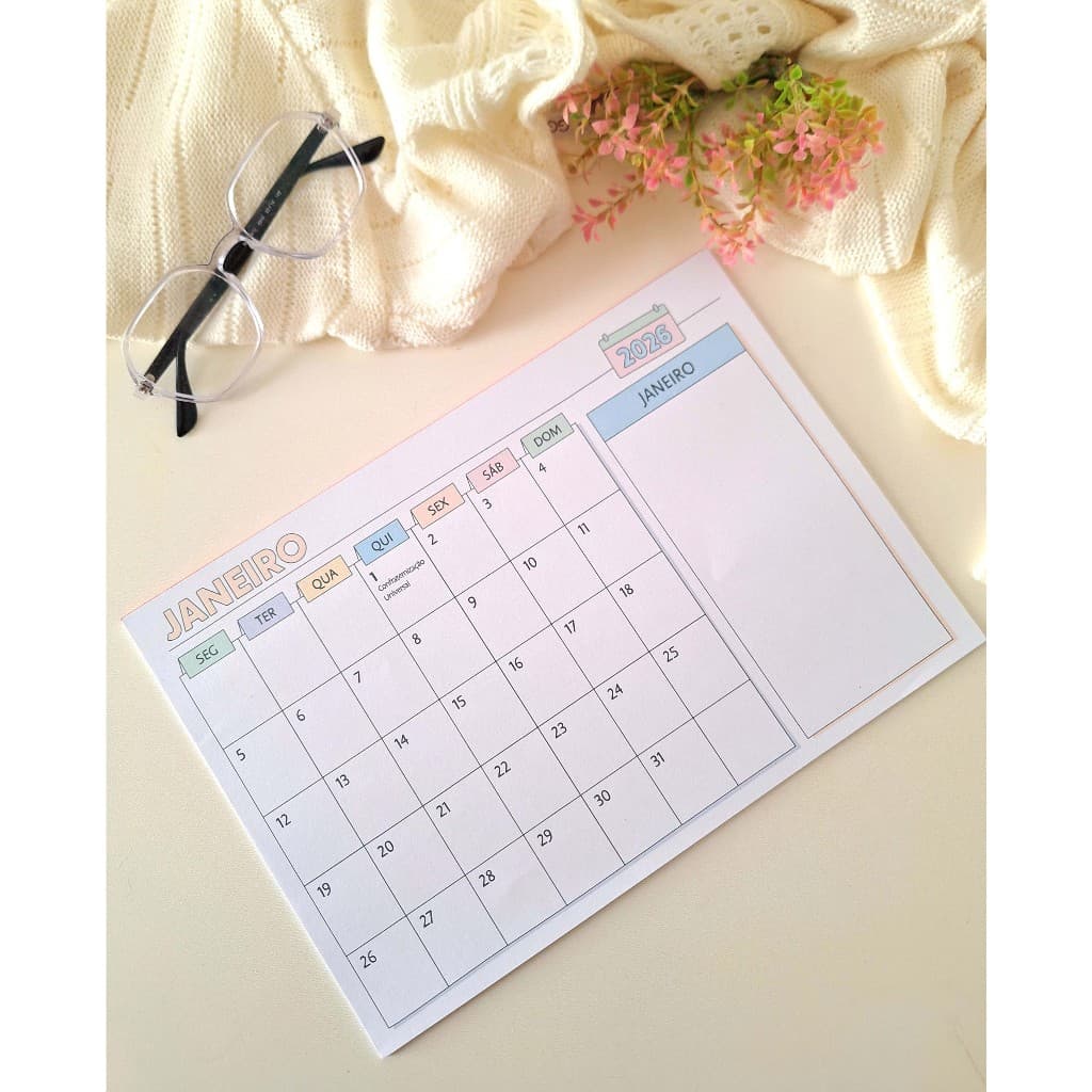Planner Mensal Blocado Magnético Calendário de geladeira 2026 Modelo Fun