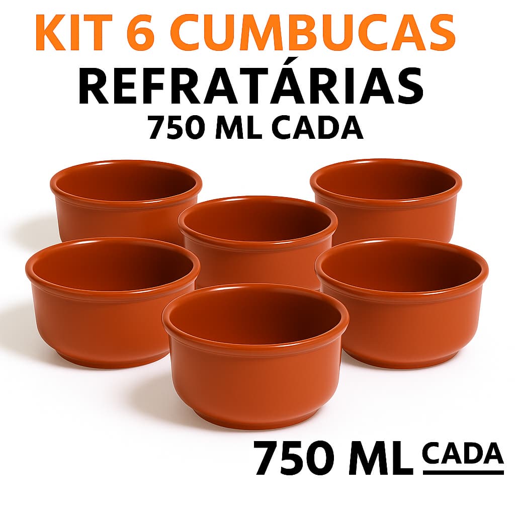 Kit 6 Cumbucas tigela bowl Refrataria Porcelana Marrom 750ml Restaurante Feijoada caldo sopa açai