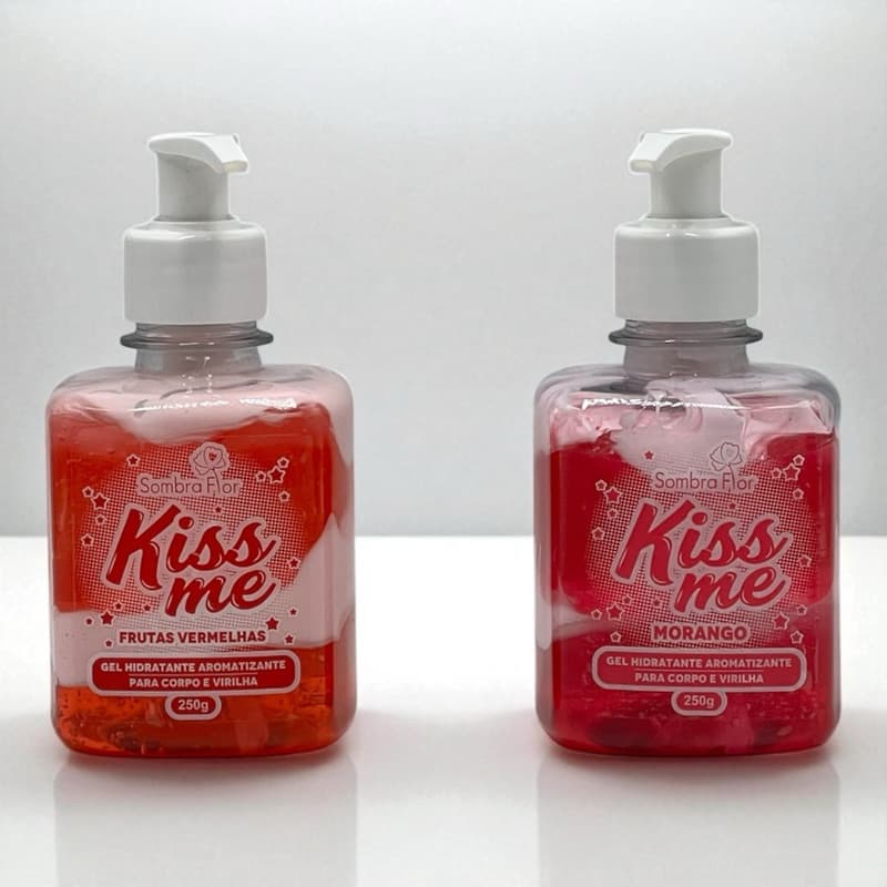 Kit 2 Gel Hidratante Aromatizante Kiss Me Sombra Flor – Frutas Vermelhas + Morango 250g Corpo e Virilha