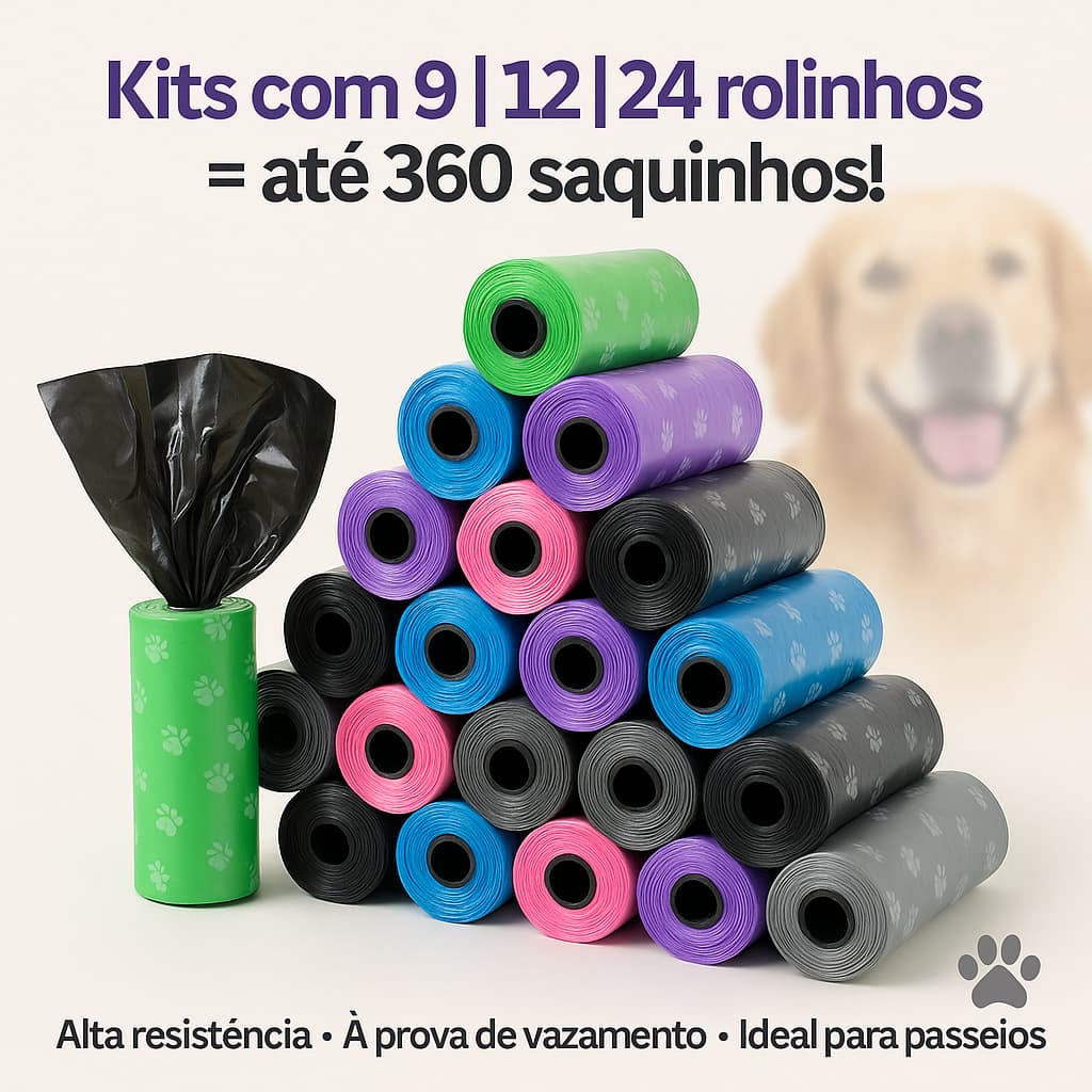 Refil Kit Rolinhos Saquinhos Pet Porta Caca Cachorro | 9, 12 ou 24 Rolos | Alta Resistência