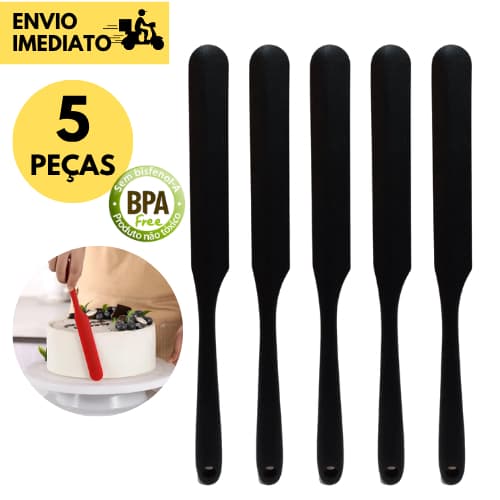 Kits 5, 4 ou 2 Espátula de Confeiteiro Preto Silicone Alta Qualidade P/ Culinária Confeitaria Doces