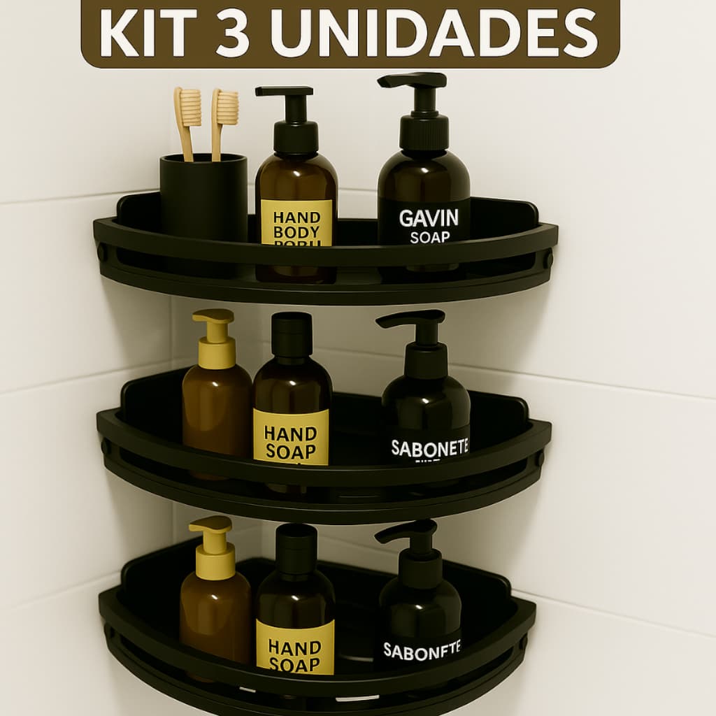 Kit 3 Suporte Banheiro Organizador Prateleira Porta Shampoo Sabonete De Parede