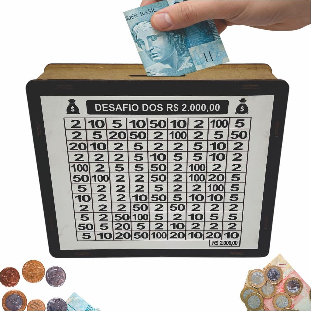 Cofre Cofrinho Desafio 2 mil Caixa de Dinheiro MDF / Método Japonês / Poupança / Depósitos Contador Pedagógico Presente