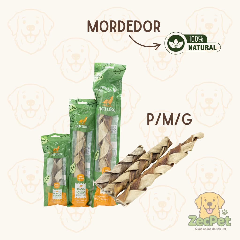 Trança Bovina (escolha o tamanho) – Mordedor Natural para Cães – Natuka Petiscos