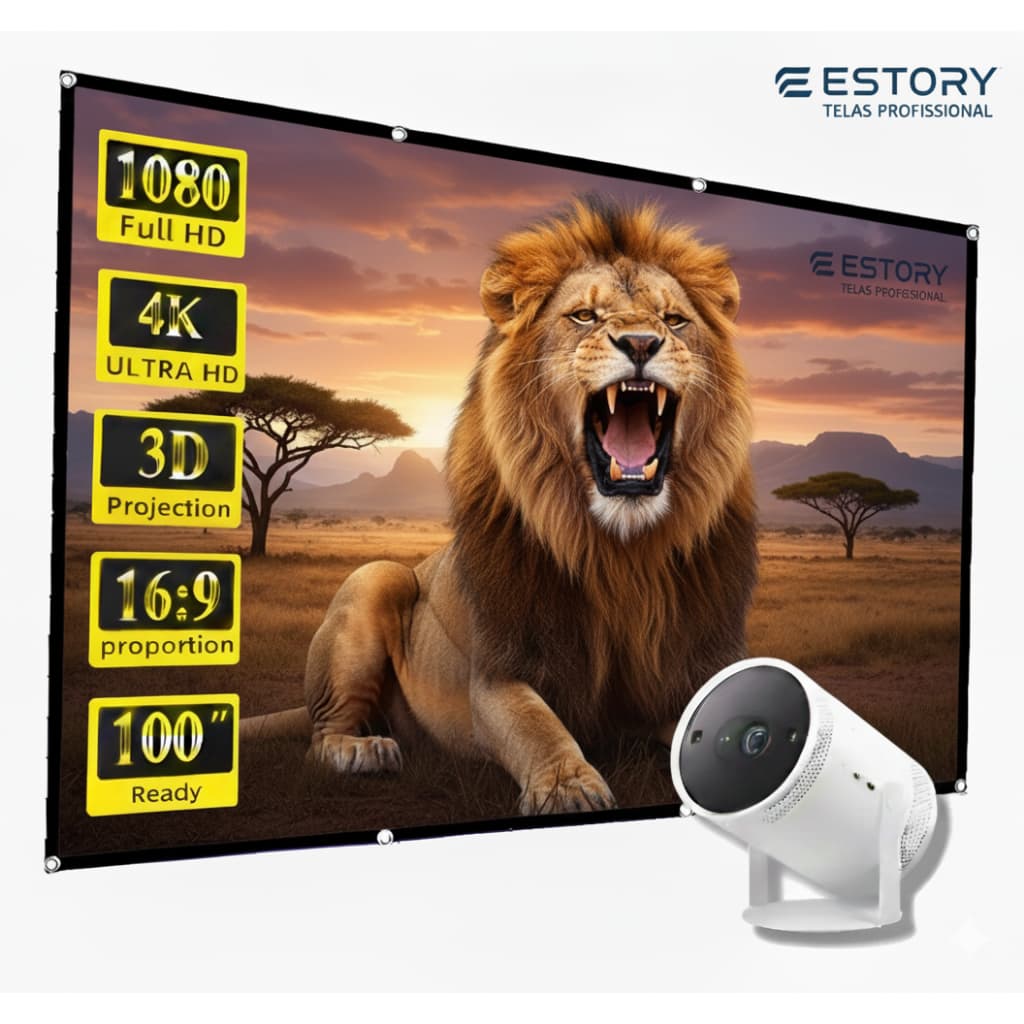 Tela de Projeção 100” Estory Profissional – Alta Definição para Projetores 4K