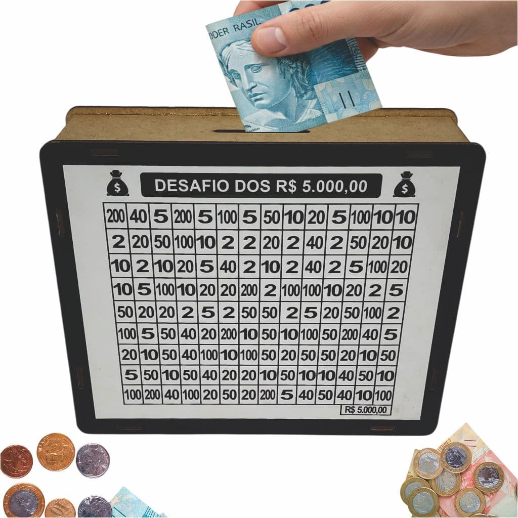Kit 2 Cofres Cofrinho Desafio 1mil 2 mil 5mil 10 mil 20 mil Caixa de Dinheiro MDF Método Japonês  Poupança / Contador