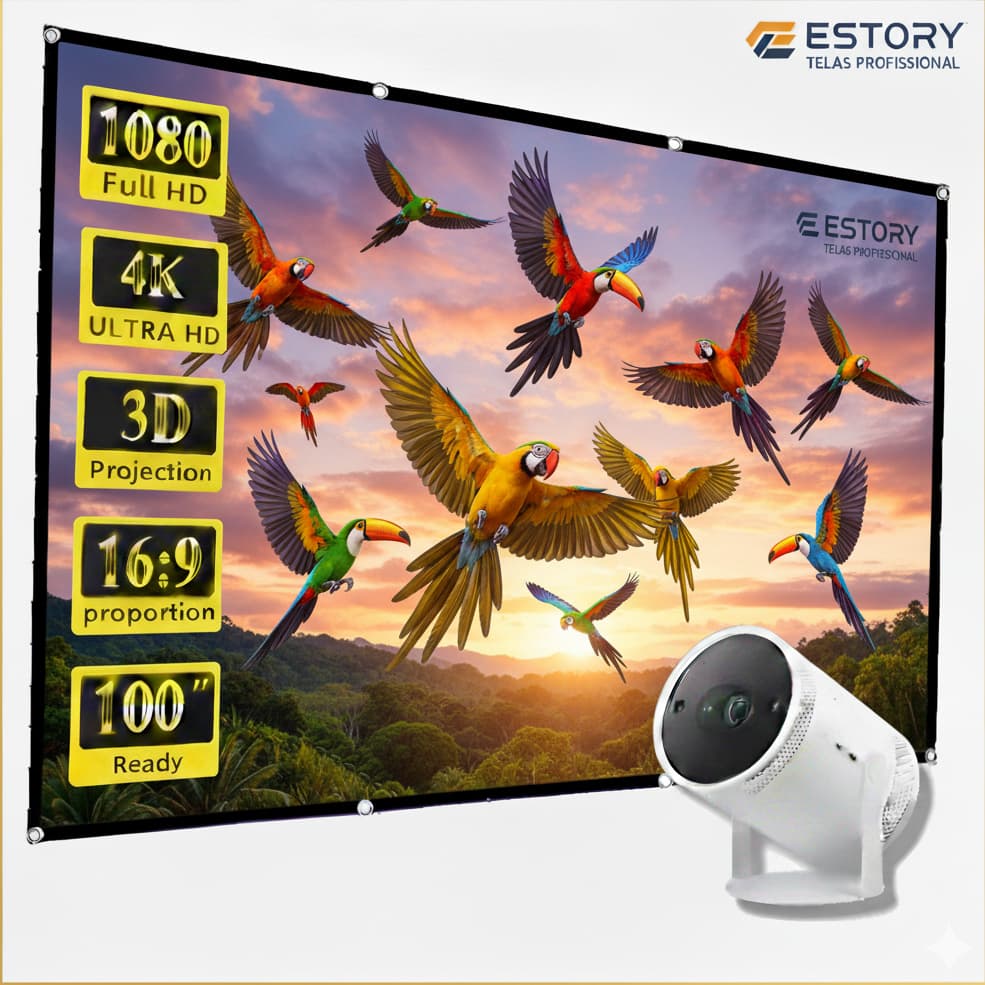 Tela de Projetor 120” Dobrável Matte White – Alta Definição para Filmes e Apresentações