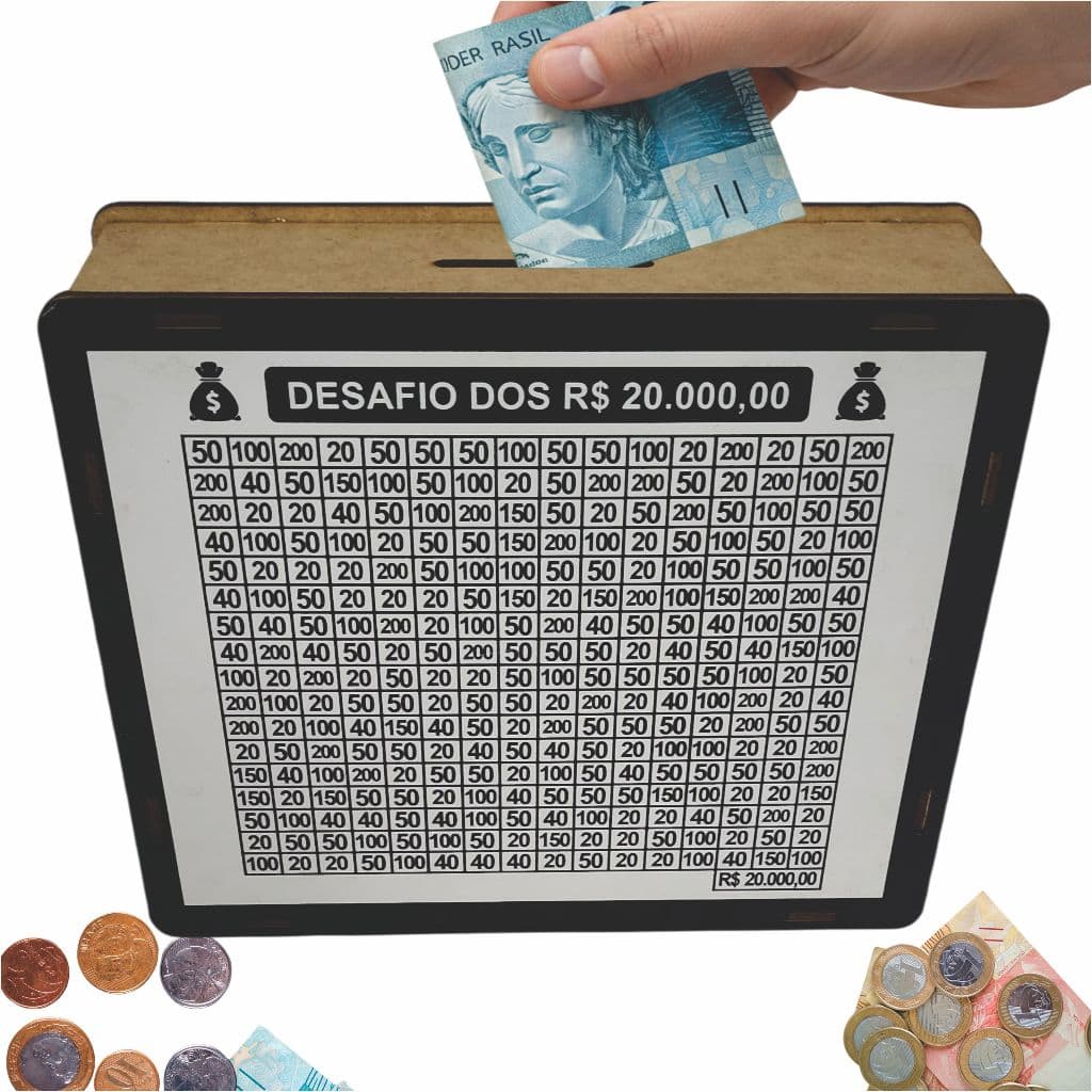 Cofre Cofrinho Desafio 20 mil Caixa de Dinheiro MDF / Método Japonês / Poupança / Depósitos Contador