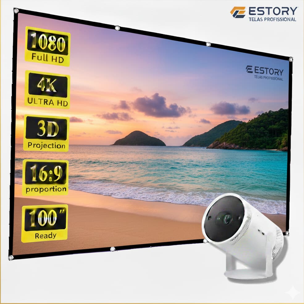 Tela de Projeção 70 Polegadas Dobrável 16:9 com Ilhós Ideal para Projetores 4K e Full HD1,00 X X1,40
