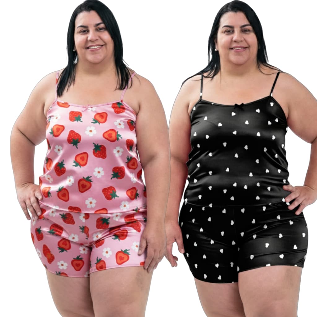 Kit 2 Conjuntos Plus Size Baby Doll Short Doll Estampado Sem Bojo Pijama Feminina Premium
