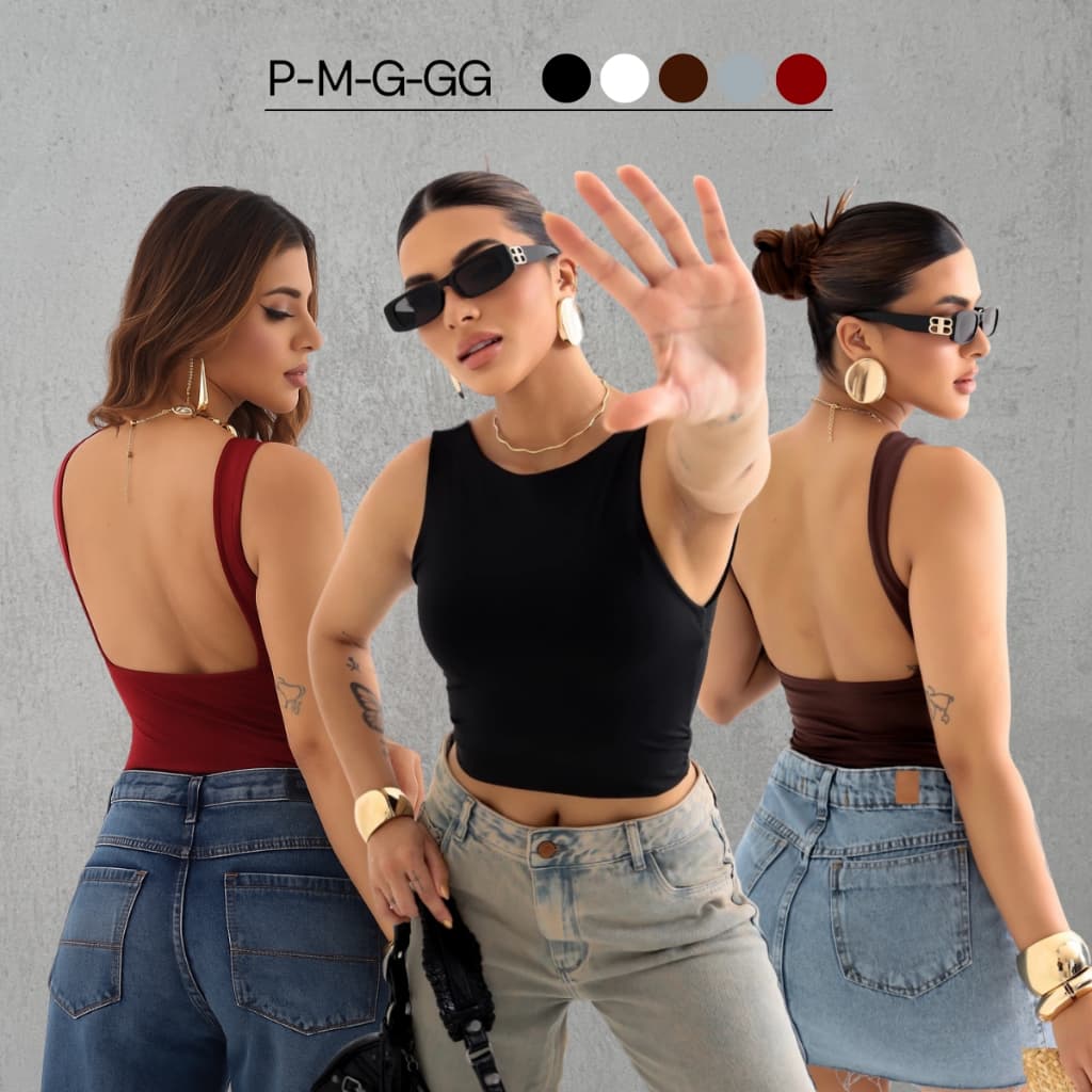 Regata Costa Nua Feminina Suplex Blusa Cropped Baby Tee Básica Alça Grossa Casual