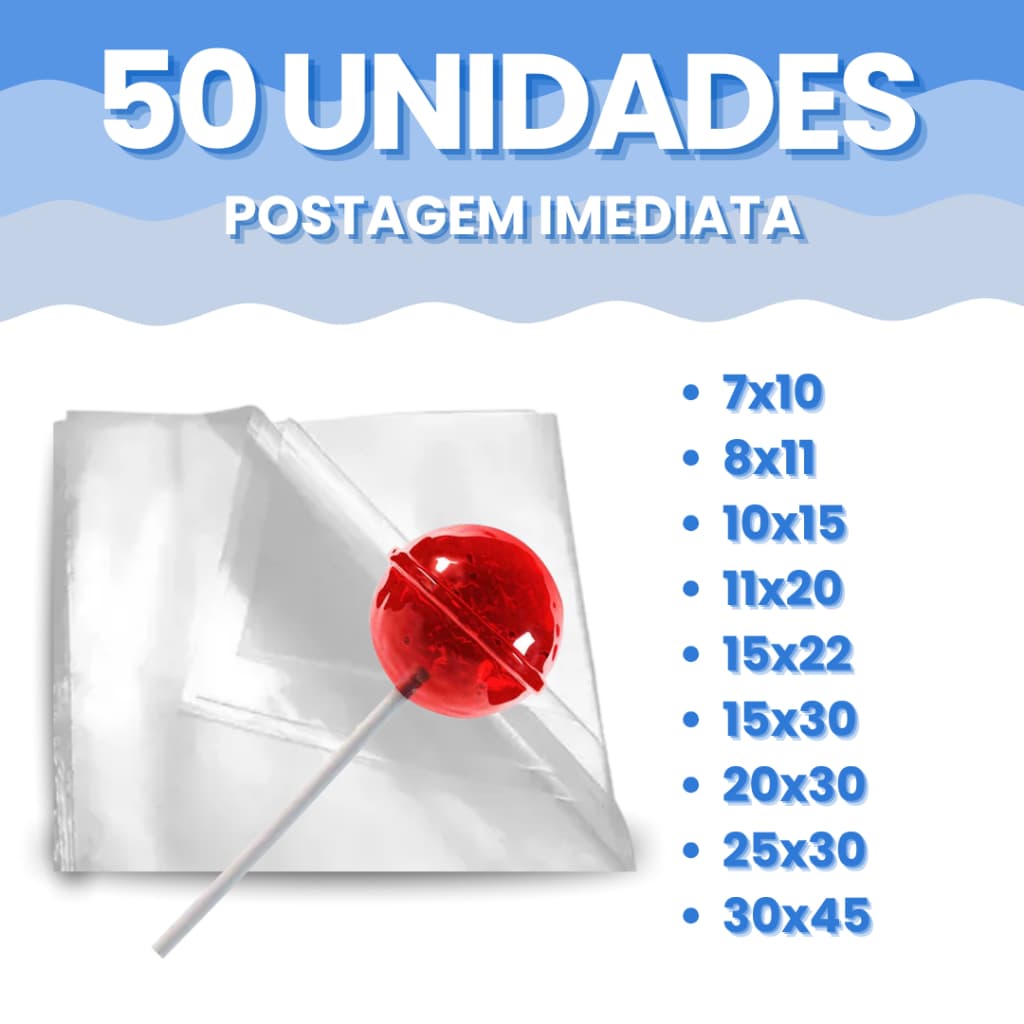 Saco Plástico PP Transparente Incolor Brilhante Embalagem Kit 50 Celofane Unidades Diversas Medidas
