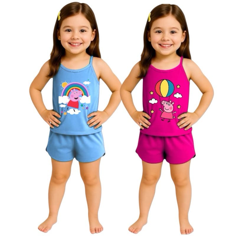 Pijama Infantil Feminino Curto Baby Doll Short Doll Alcinha Peppa Pig Verão