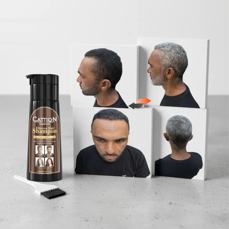 Shampoo Cattion para Cobrir Fios Brancos e grisalhos. Com duas tonalidades: preto ou castanho