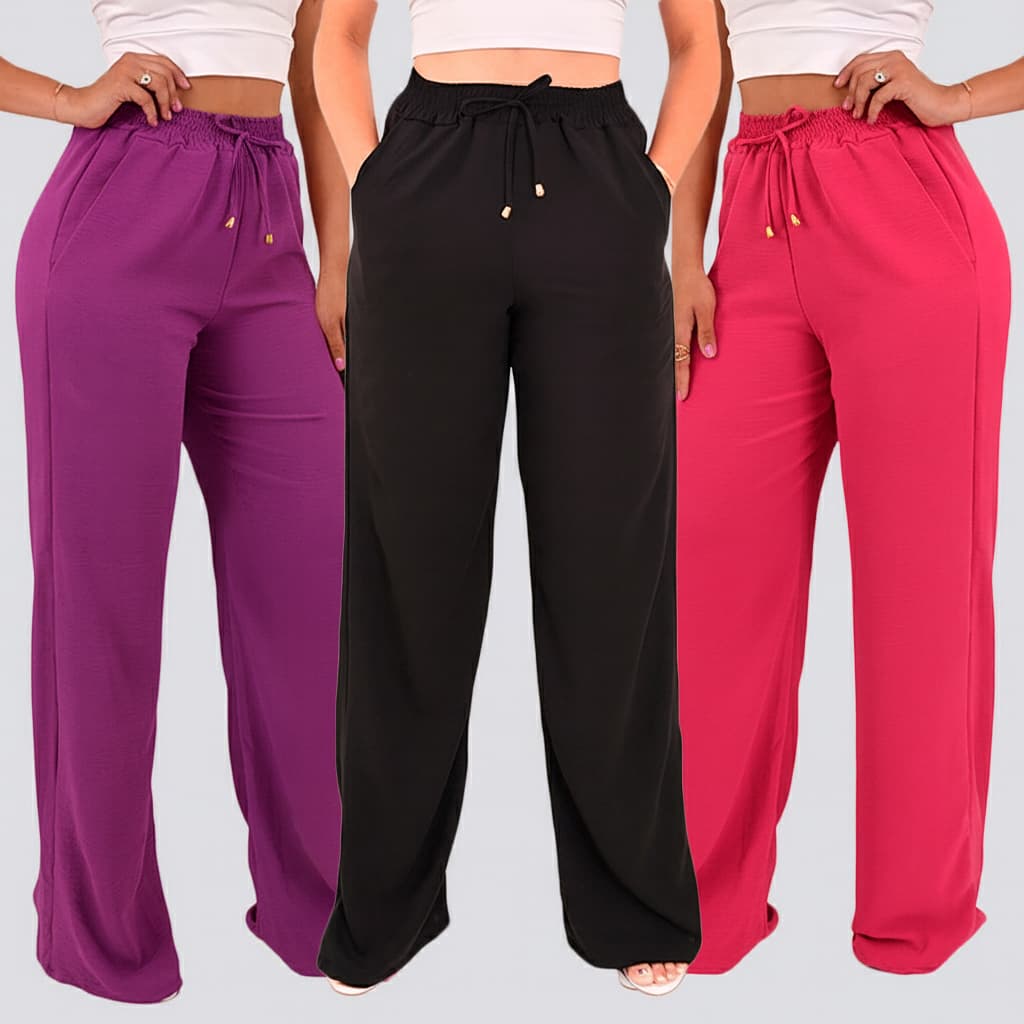 Calça Pantalona Feminina Cintura Alta Tendência Moda Envio Imediato