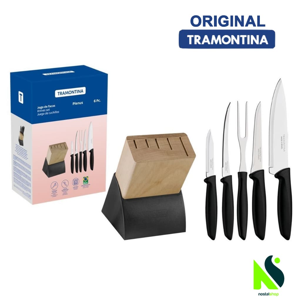 Jogo de facas Tramontina Faqueiro 6 peças com Cepo 7 ou 10 peças utensílios Faqueiro Tramontina