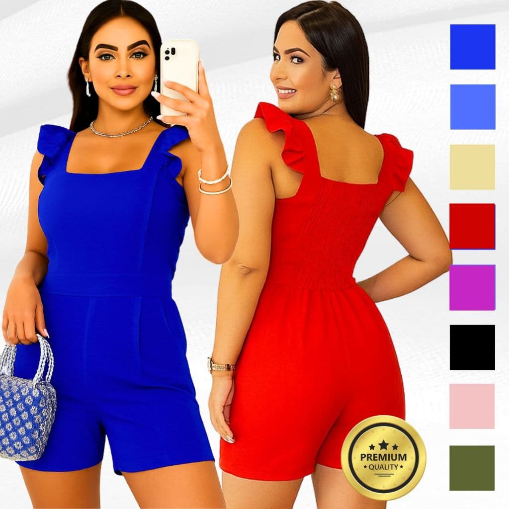 Macaquinho Feminino com Alça de Babado Duna Premium com Bojo e Forro Elegante Promoção Verão 2026