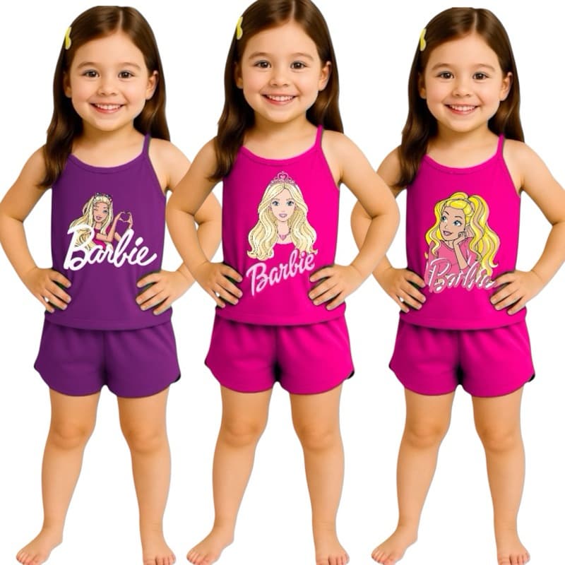 Pijama Infantil Feminino Curto Baby Doll Short Doll Alcinha Barbie Verão