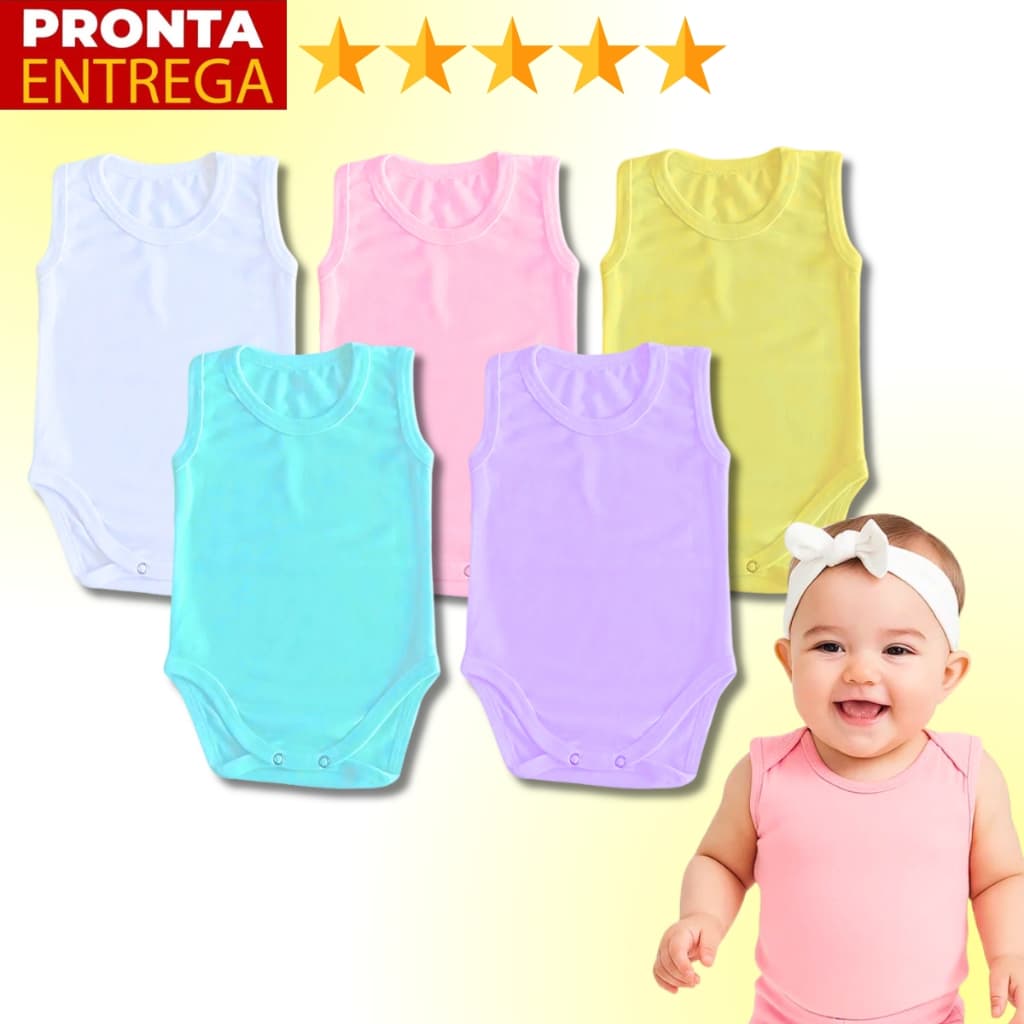 Kit 5 Body Bebê Menina Regata 100% Algodão