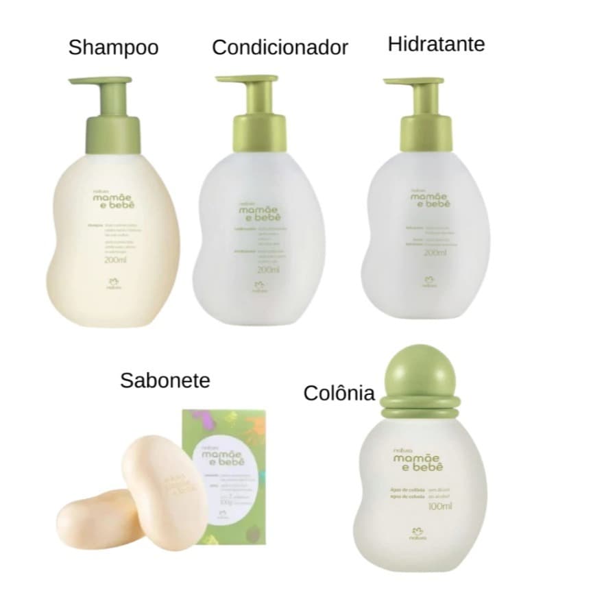Kit Mamãe e Bebê Natura - 5 Itens (Colônia/ Sabonete em barra 2 unid / Shamp/Cond e Hidratante)