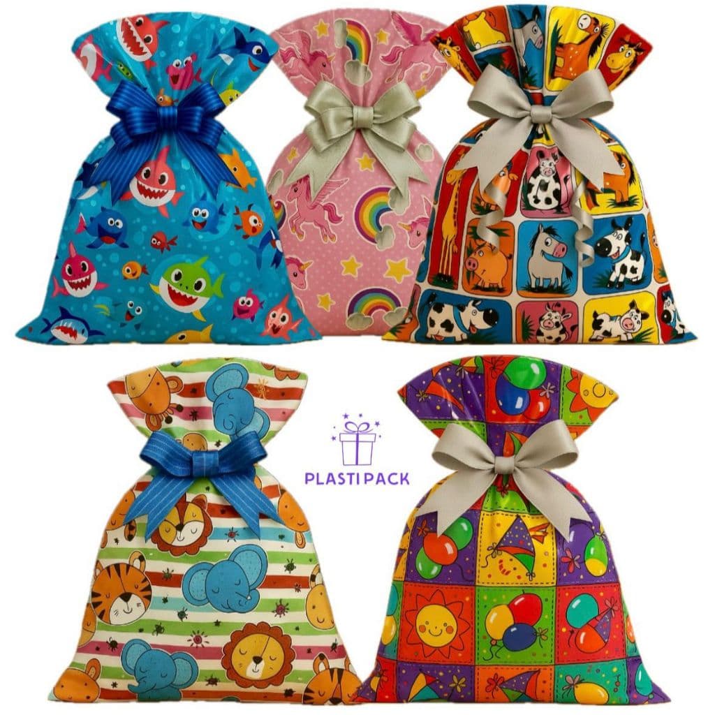 Kit 50un Saco Presente estampados Festa Lembrancinha Infantil Presente Colorido Decoração