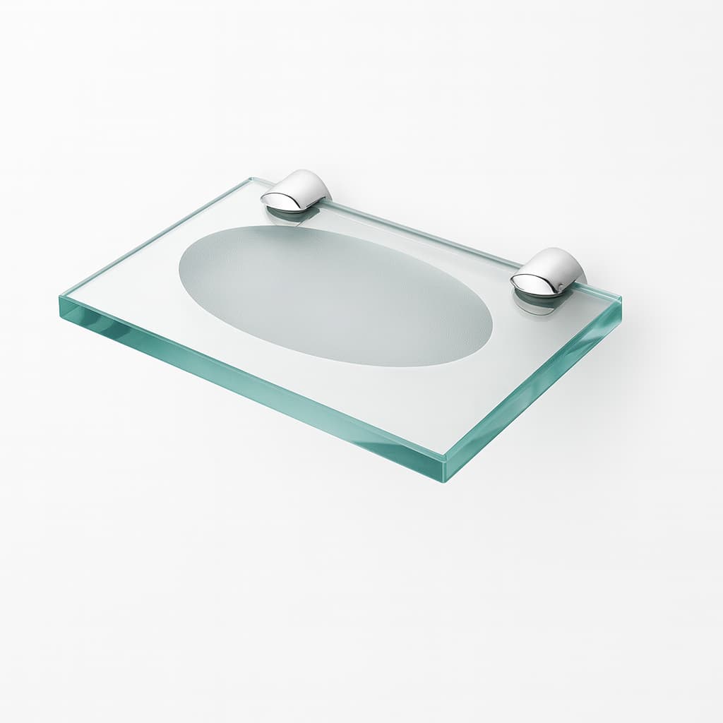 Saboneteira de Vidro Reta 14,5 x 9,5 cm incolor com Inox De luxo Para Qualquer Ambiente Banheiro Pia Cuba Cozinha Lavabo