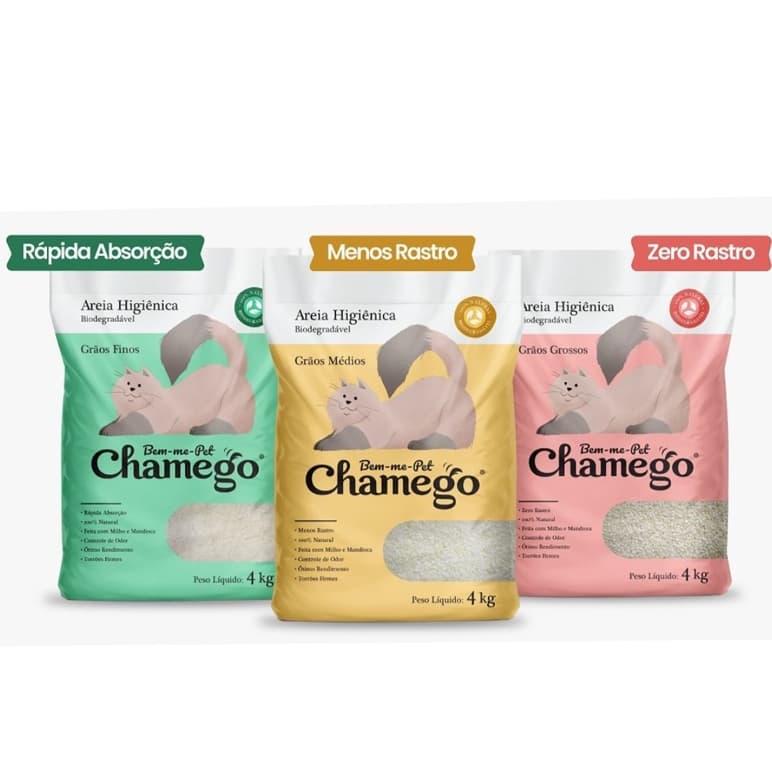 Areia Higiênica Chamego Grãos Finos, Misto, Grossos para Gatos - 4kg
