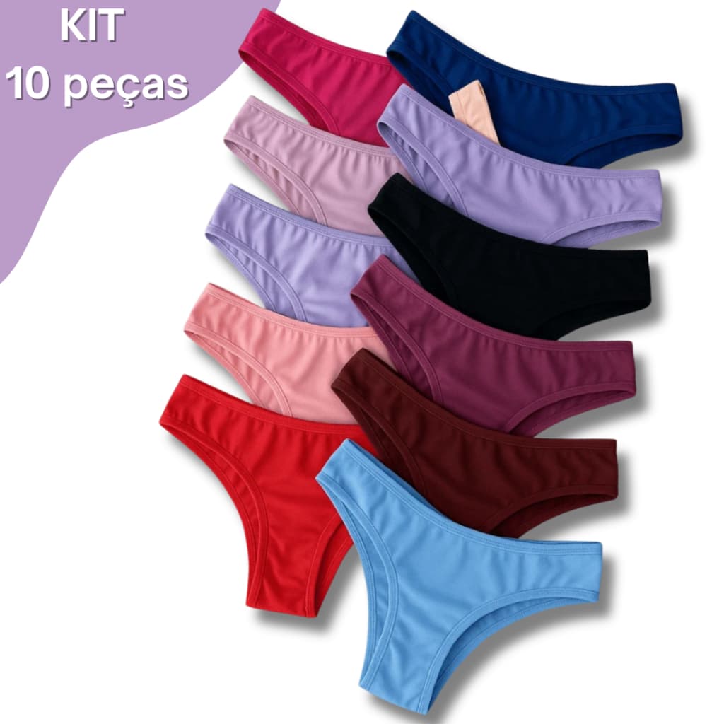 Kit com 10 e 05 Calcinha Feminina Calsinha Tanga Adulto Suplex Microfibra do P ao G