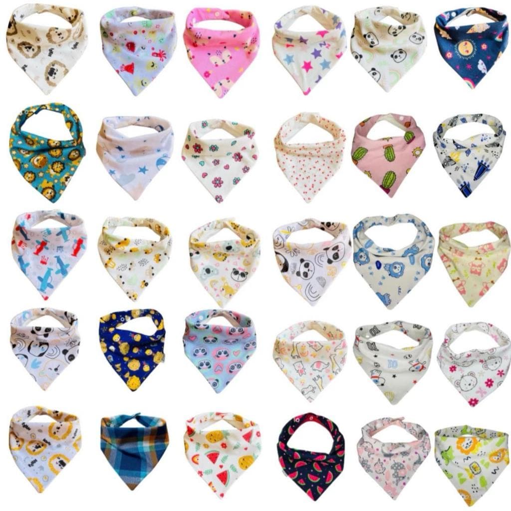 Babador Bandana Bebê 100% Algodão Kit com 5un Estampas Variadas