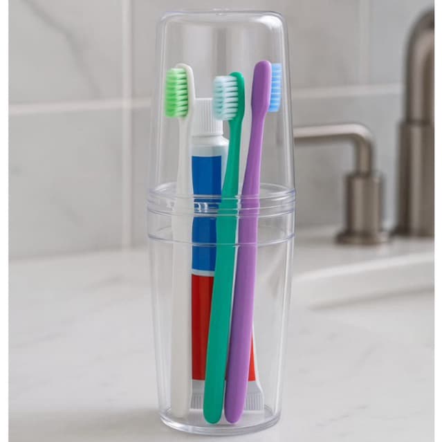 Porta Escova de Dentes Acrilic com tampa 3 espaços para escova e 1 pasta resistente