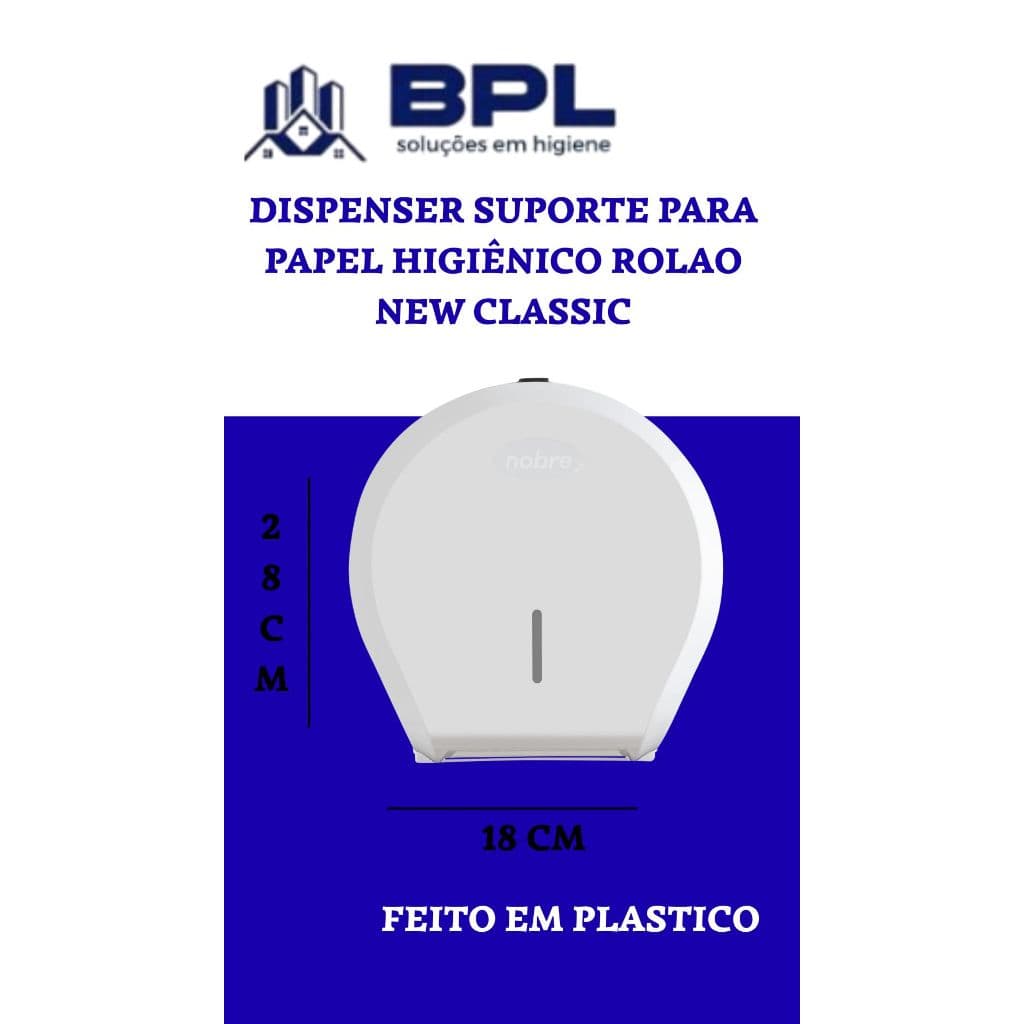 Suporte Porta Papel Higiênico Dispenser Rolão 300/500 Metros New Classic Branco Nobre