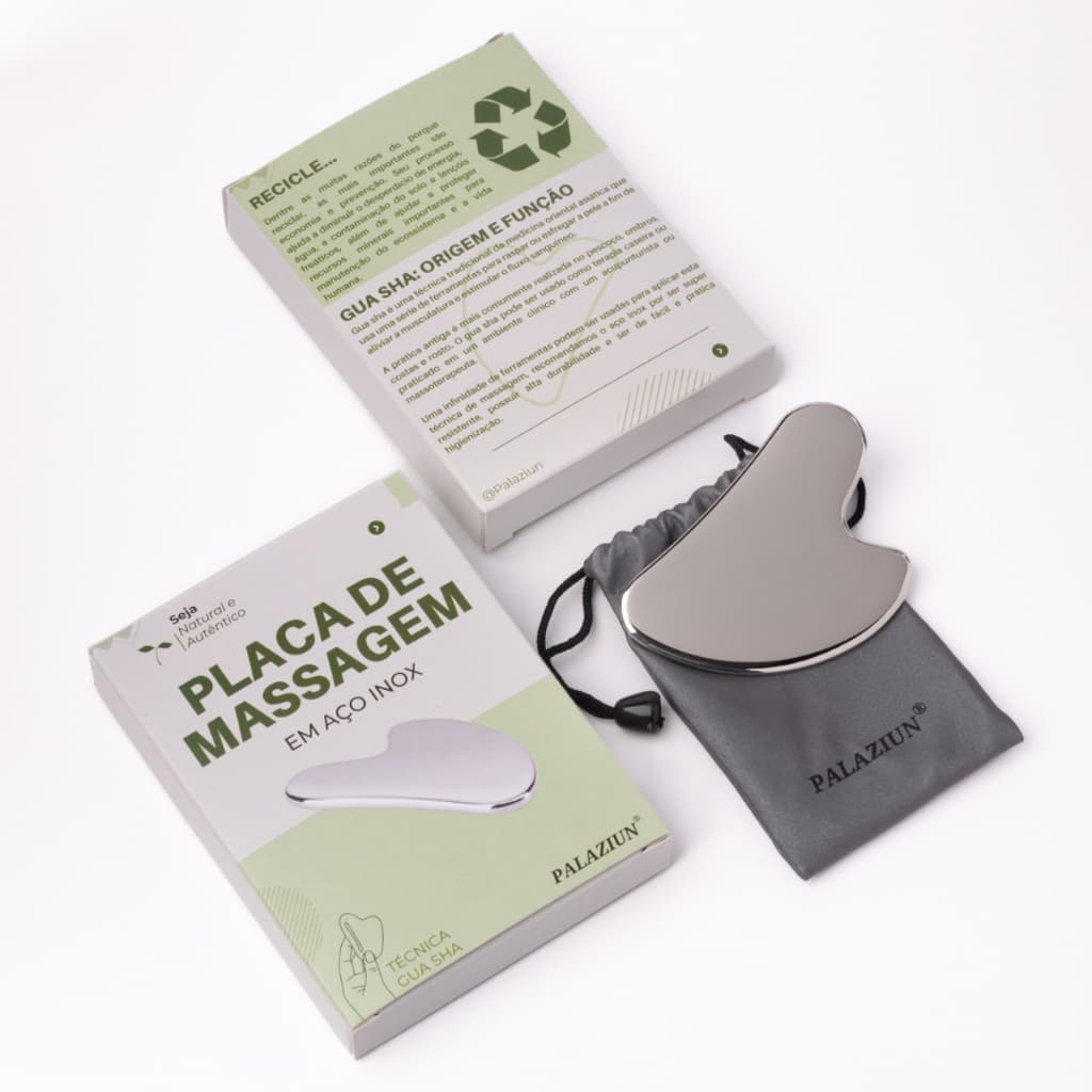 Placa Gua Sha Massagem Facial Pedra Anti Ruga Em Aço Inox - Skin Care