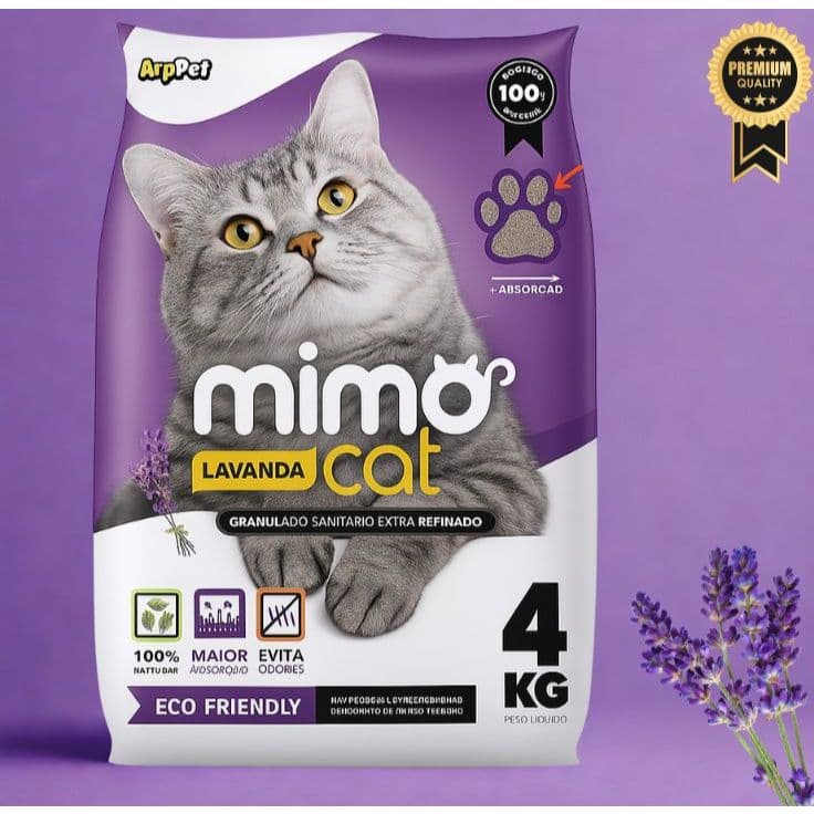 Kit 1 a 5 Pacotes de Areia Sanitária Antiodor Tira Cheiro MimoCat Gatos 100% Natural - Lavanda