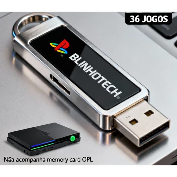 KIT OPL PEN DE JOGOS 64GB  PLAY2 36 DOS MELHORES JOGOS ACOMPANHA MEMORY CARD