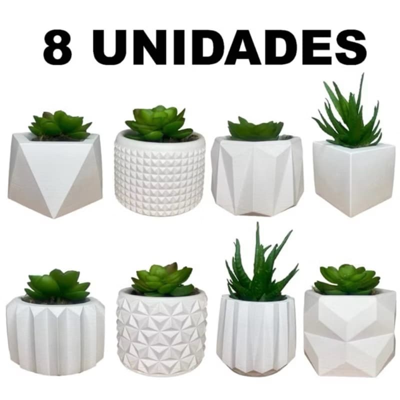 Kit 8 Unidades Vaso Decorativo de Gesso Texturizado Para Suculentas, Cactus e Plantas Artificiais ou Naturais