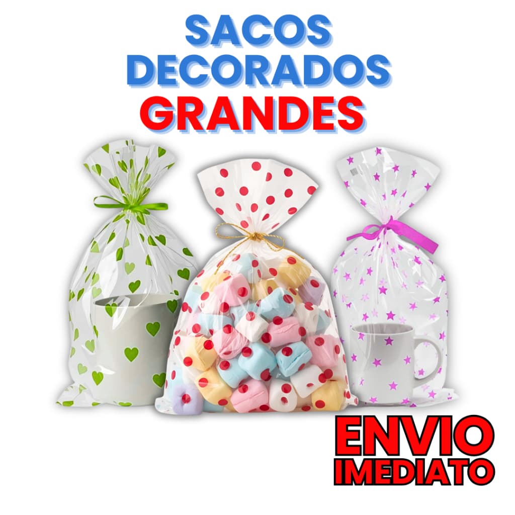50 Saquinhos Celofane Plásticos Transparentes Decorados 15x22cm 15x30 20x30 Para Lembrancinha Festa